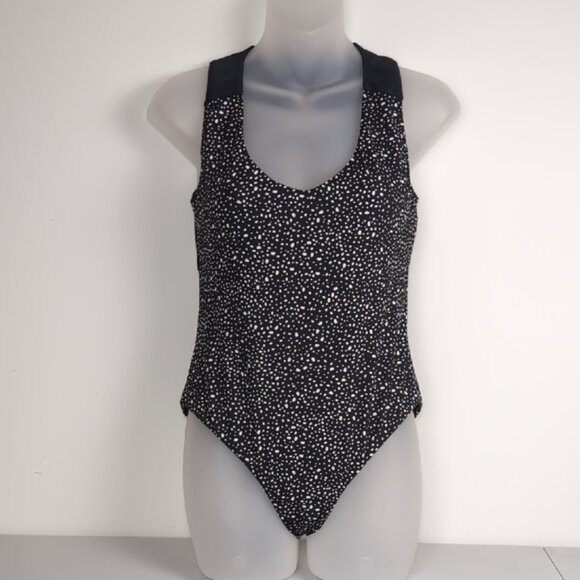 Nike Spotted One Piece Swimsuit Sporty Athletic Mesh Open Back Keyhole Black - Picture 3 of 14